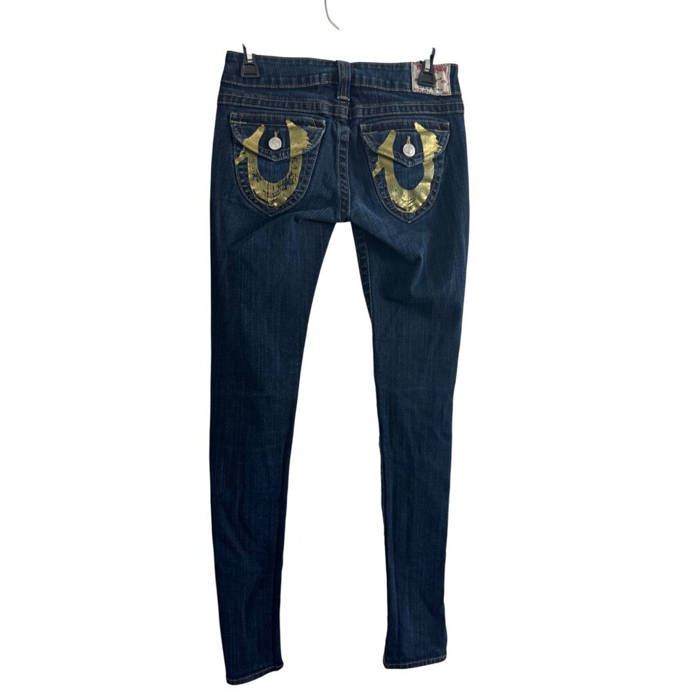 True Religion Julie Womens Skinny Jeans Size 28 Blue Denim Gold Stitching Pocket